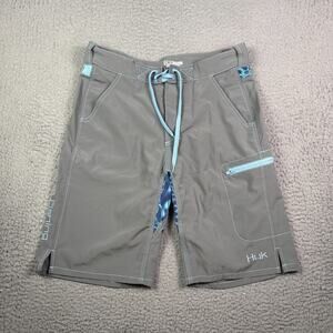 Huk Shorts Mens Small Gray Pattern Next Level 10.5" Fishing Outdoor Hiking Board